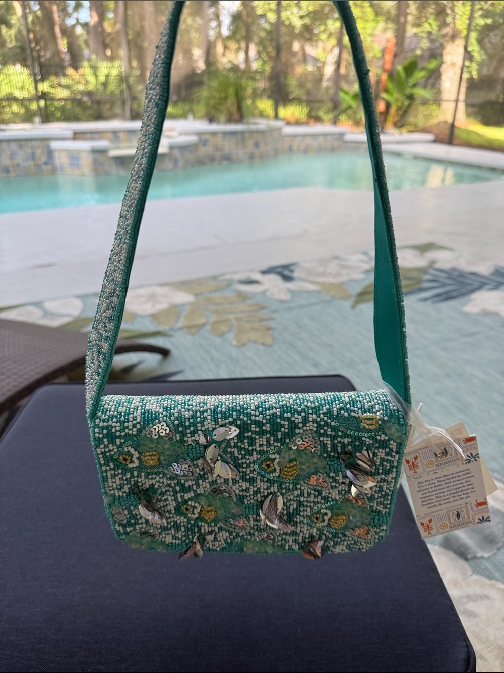Embellished Teal Mini Shoulder Bag